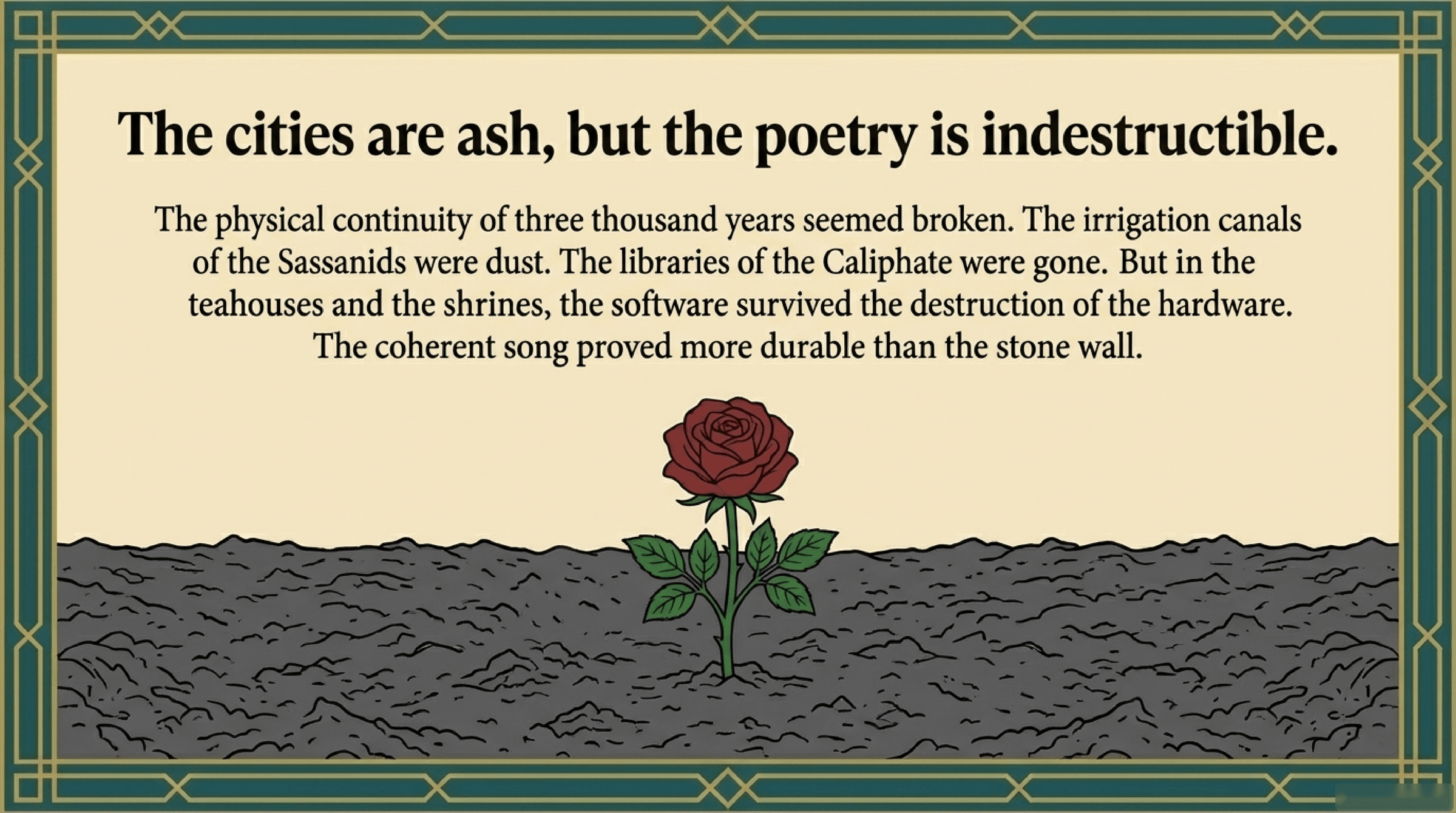 Cities are ash, poetry is indestructible